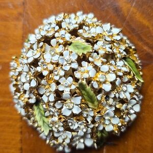 Corocraft Floral Brooch with White and Gold Accents